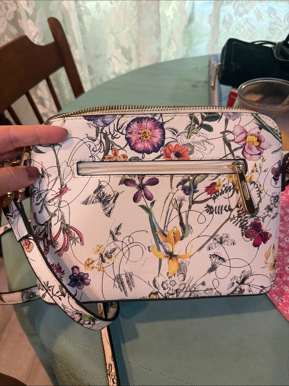 Faux kate spade Floral Print Crossbody in Light Pink and Multicolor